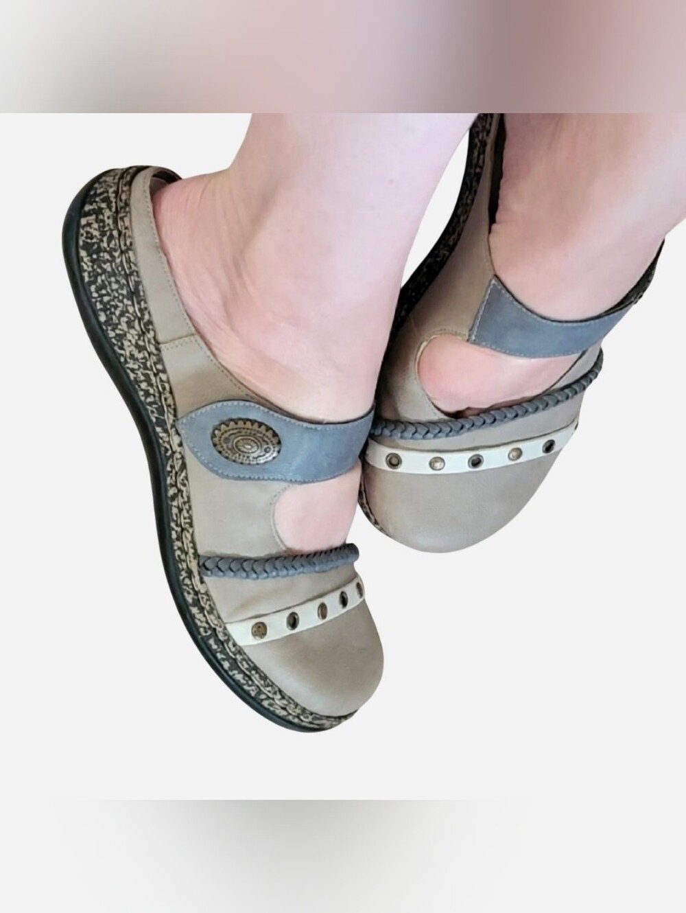 Rieker Antistress "Daisy" Gray Braided Slip-On Clog with Stud Detail Sz 9